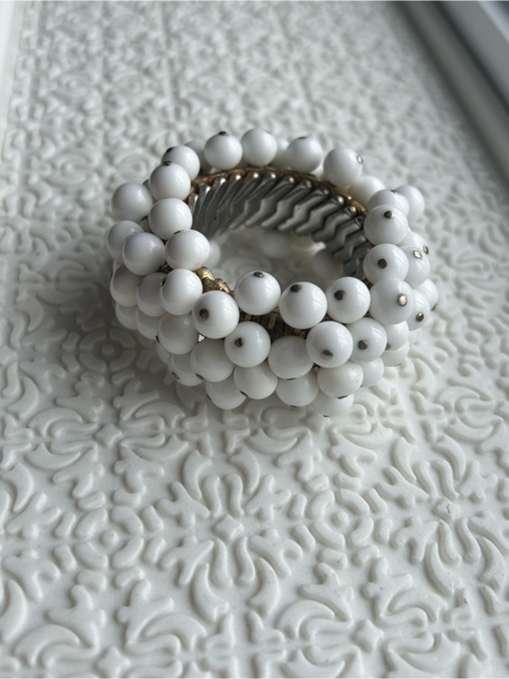 Women White Beaded Stretch Bracelet with DEFECT